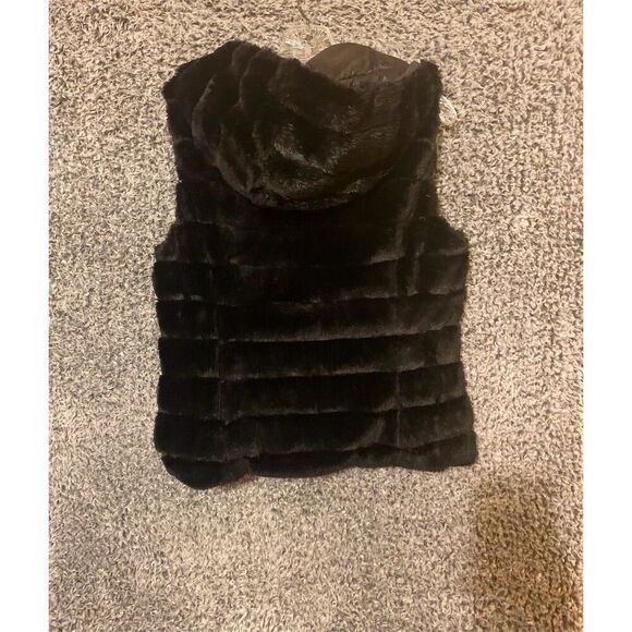 Be Boundless Women's Small Black Hooded Quilted Faux Fur Vest Casual - Picture 1 of 7